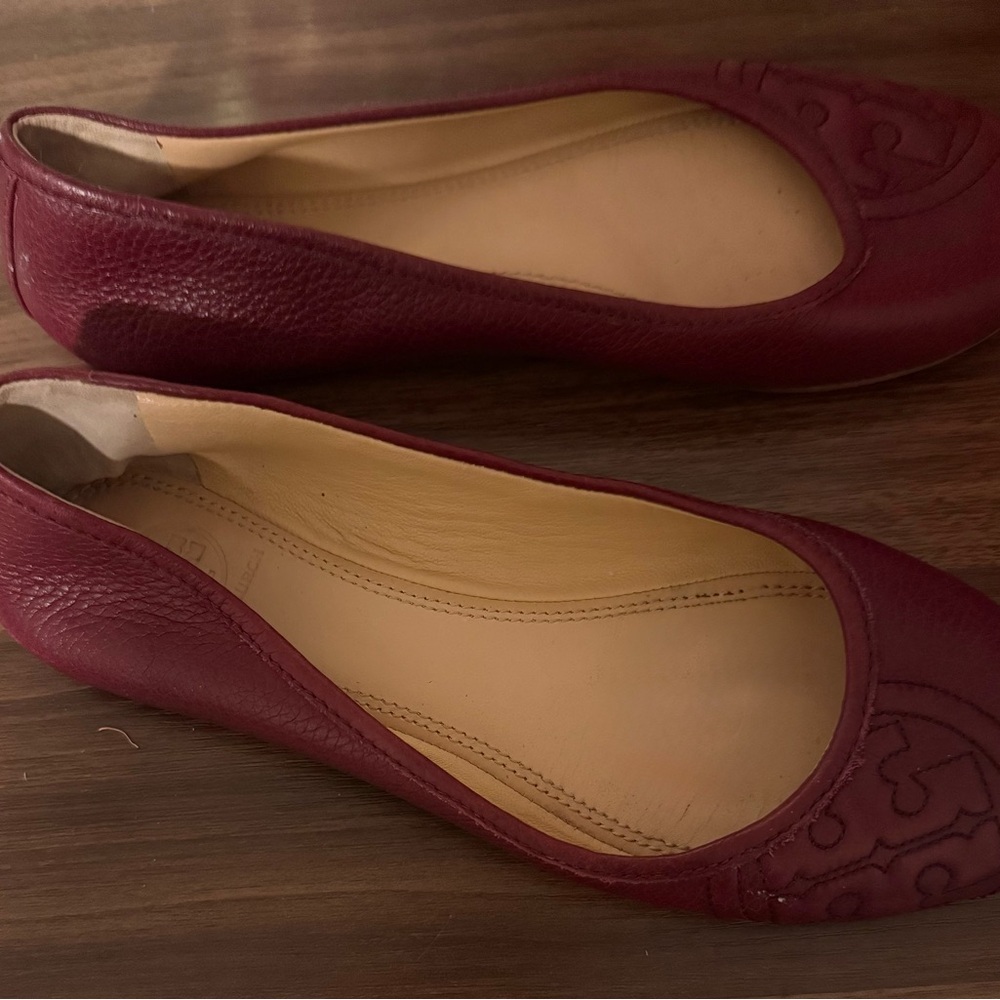 Tory Burch Burgundy Leather Flats